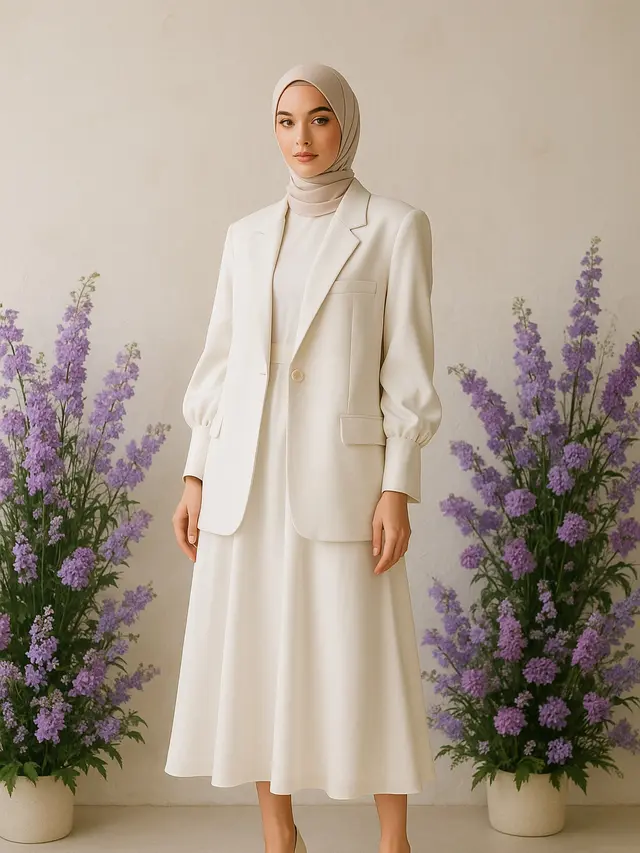 Model Blazer dan Dress Putih