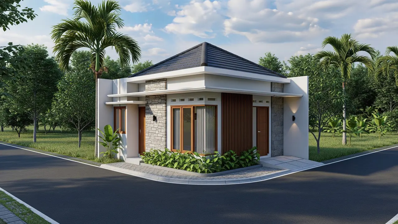 Model Rumah Desa Lahan Hook dengan Teras Sudut