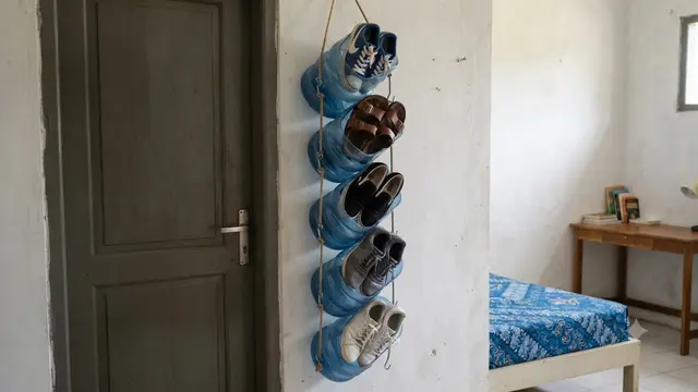 Ide Kotak Sepatu dari Galon Bekas yang Estetik dan Hemat Ruang Ala Anak Kos Model Rak Gantung Vertikal
