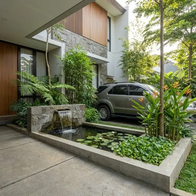 Model Taman Mini di Samping Carport