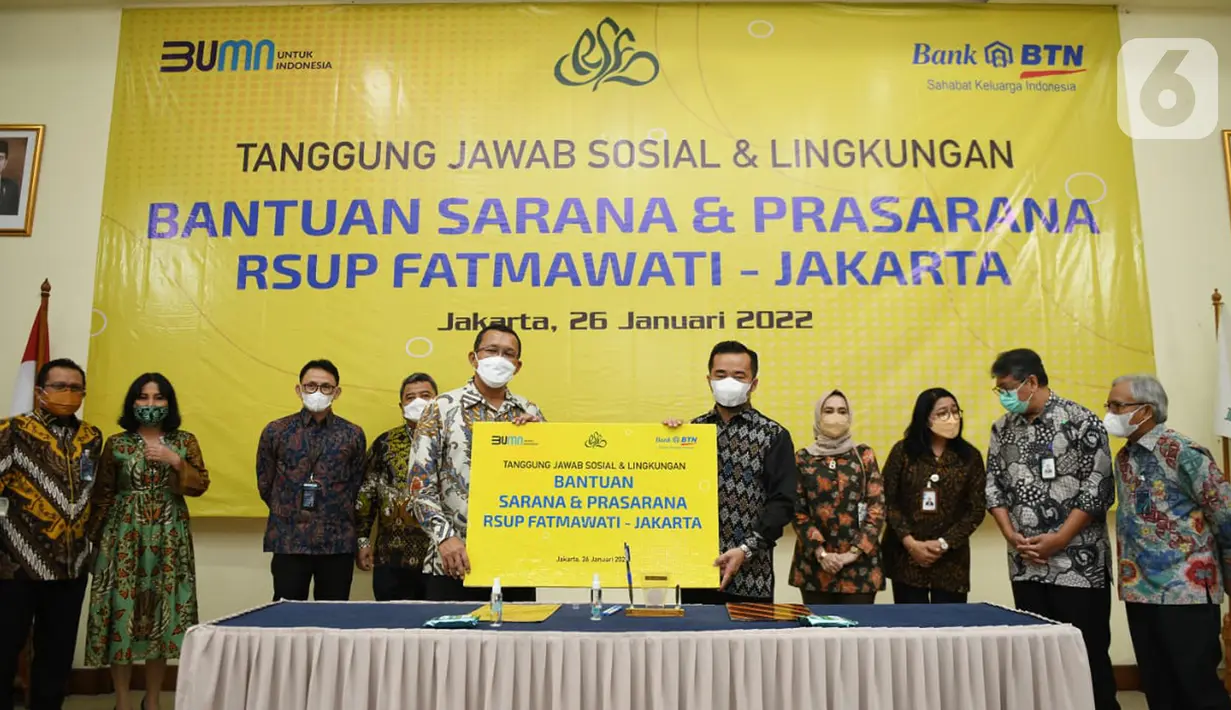 Bantuan sarana dan prasarana Bank BTN diharapkan bisa mewujudkan Rumah Sakit Fatmawati untuk menjadi Rumah Sakit Nomor Satu di Indonesia. Bank BTN juga memberikan layanan jasa perbankan berupa pendanaan maupun pembiayaan perumahan untuk para karyawan Rumah Sakit Fatmawati. (Liputan6.com/HO/BTN)
