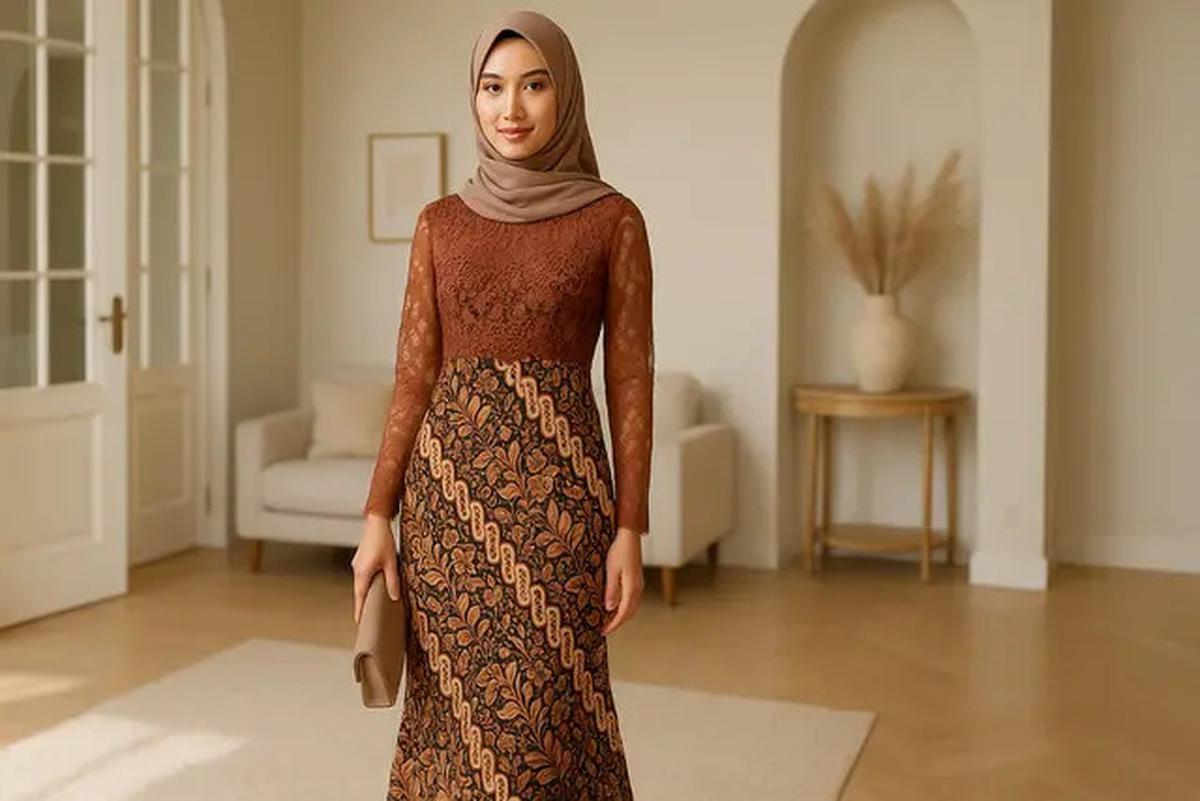 20 Model Dress Batik Kombinasi Brokat Lengan Panjang, Anggun untuk Acara Resmi dan Kondangan