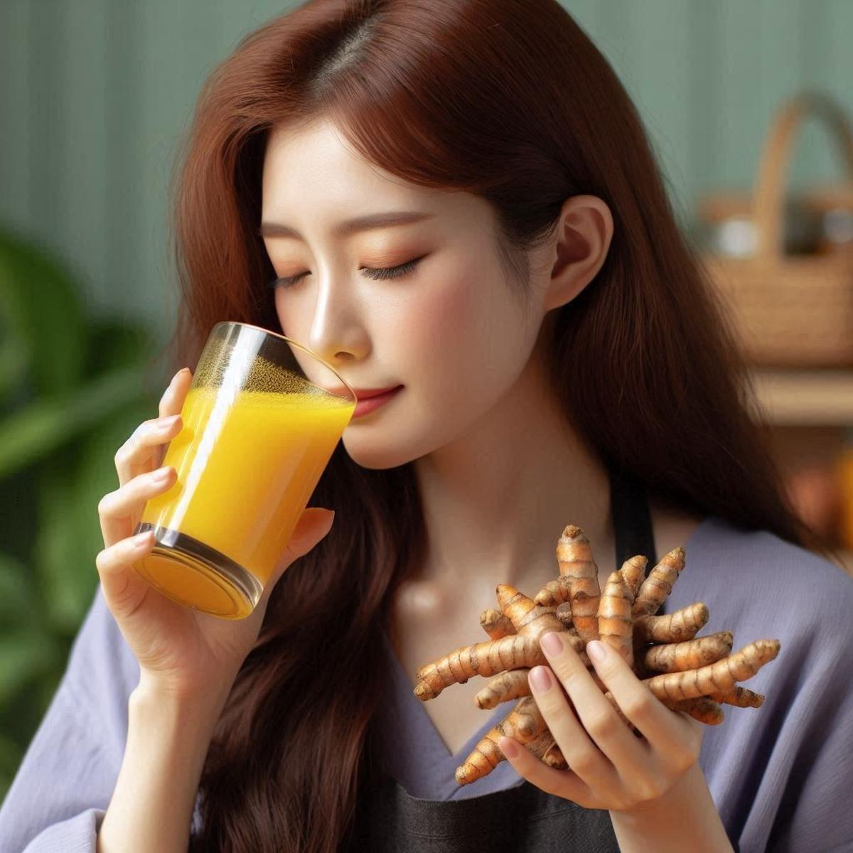Ilustrasi Minum Jamu Kunyit Asem
