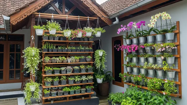 Desain Rumah Kecil dengan Tanaman Hias di Dinding