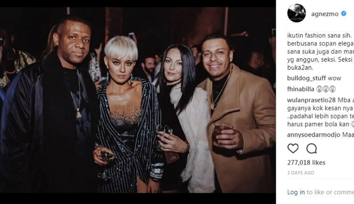 Busananya saat menghadiri perayaan ulang tahun DJ Khaled beberapa waktu lalu yang juga dinilai terlalu terbuka.(instagram.com/agnezmo)