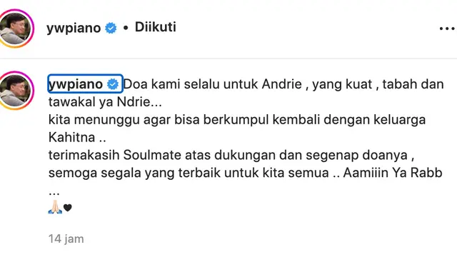 Unggahan Yovie Widianto soal gitaris Kahitna tersandung narkoba. (Foto: Dok. Instagram @ywpiano)