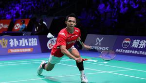 Jonatan Christie tampil brilian pada turnamen Thomas Cup 2026 melawan Aljazair. (Dok. PBSI)