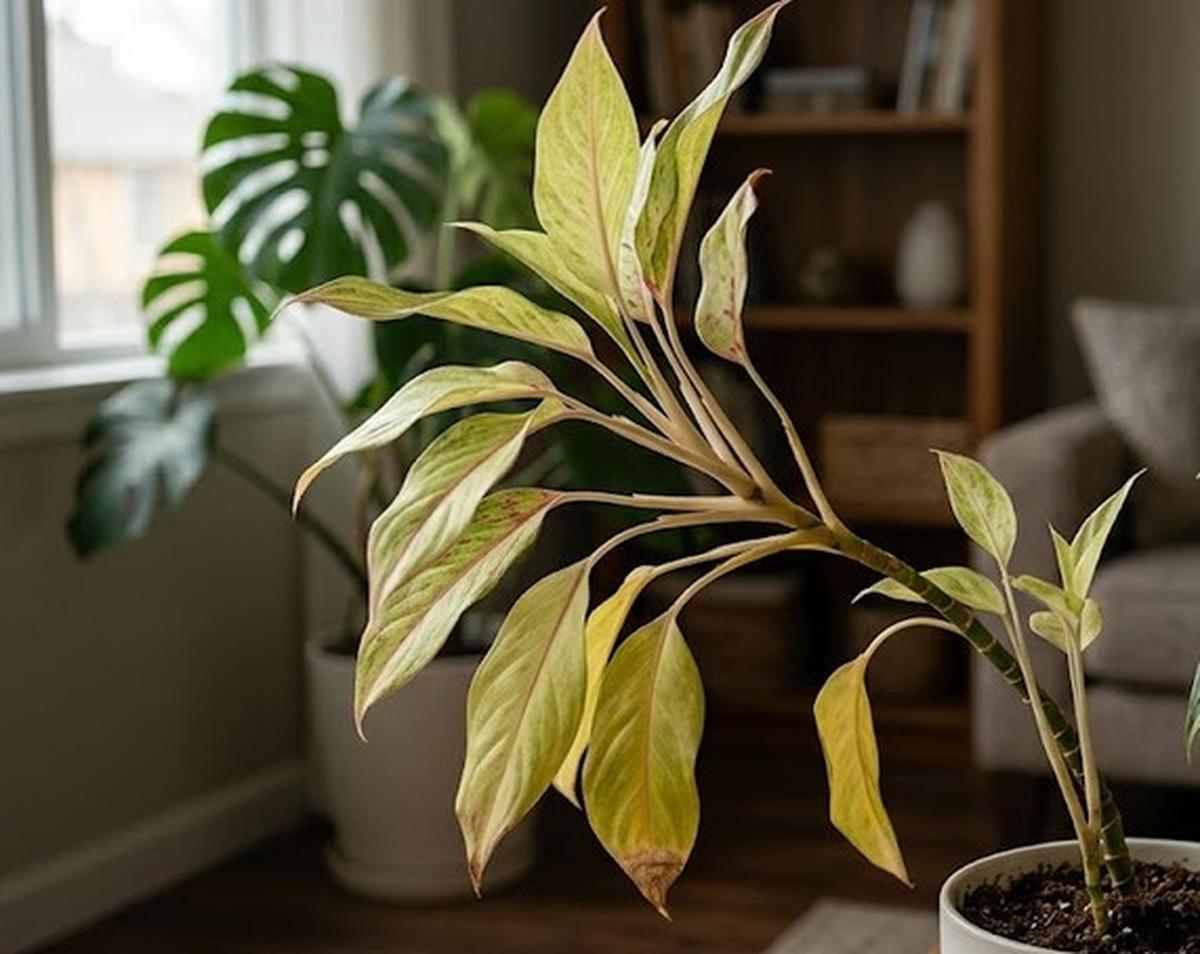 Tanda Aglaonema Kekurangan Cahaya (AI generated)