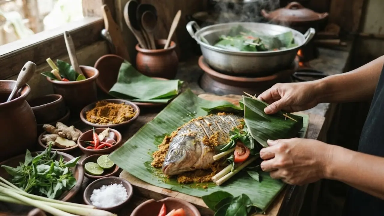 Pepes Ikan Mas Kemangi dengan Bumbu Halus Tanpa Santan