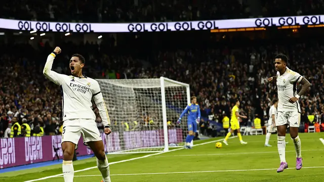 Selebrasi Jude Bellingham saat Real Madrid menghajar Villarreal di arena LaLiga