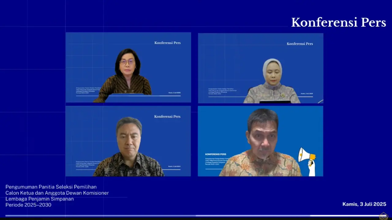 Menkeu Sri Mulyani saat konferensi pers pengumuman seleksi DK LPS, Kamis (3/7/2025). (Foto: tangkapan layar/Tira Santia)