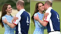 Pangeran William menciup pipi Kate Middleton usai pertandingan amal polo.