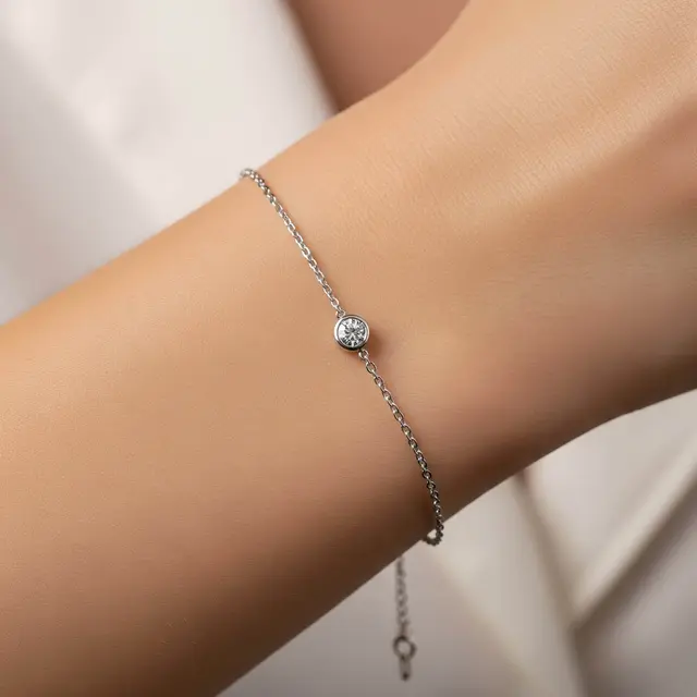 Gelang Emas Putih Kombinasi Batu Zircon Cocok untuk Daily Wear