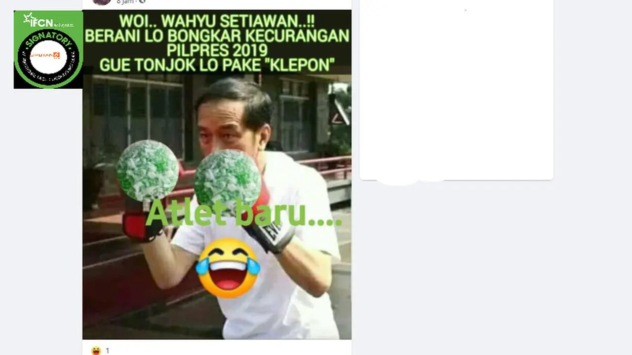 Penelusuran klaim foto Presiden Jokowi akan menonjok Wahyu Setiawan dengan klepon