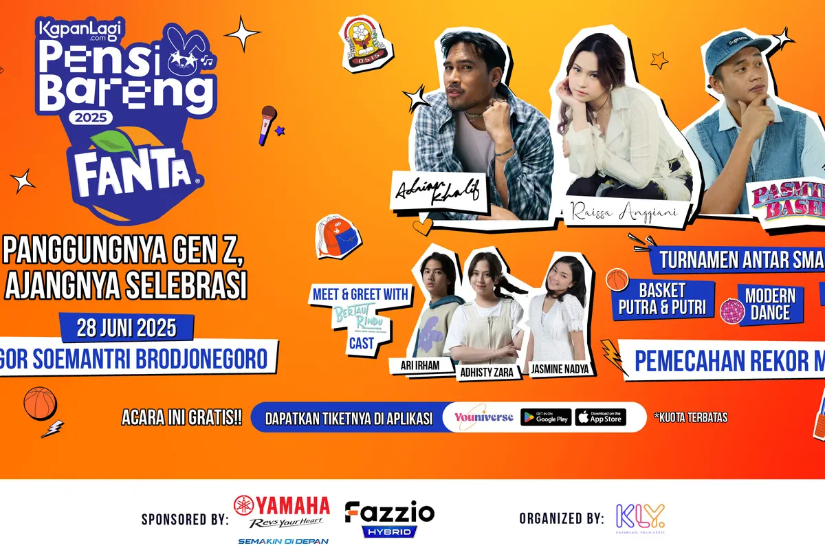 Acara puncak KapanLagi Pensi Bareng FANTA 2025 siap digelar pada Sabtu, 28 Juni 2025 di GOR Soemantri Brodjonegoro, Jakarta.