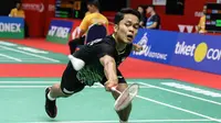 Aksi Tunggal putra Indonesia, Anthony Sinisuka Ginting, pada perempat final Indonesia Masters 2020, Jumat (17/1/2020). (PBSI)