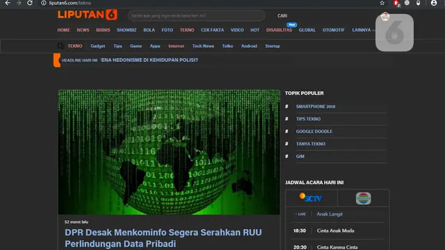 Dark Mode di Halaman Tekno Liputan6.com