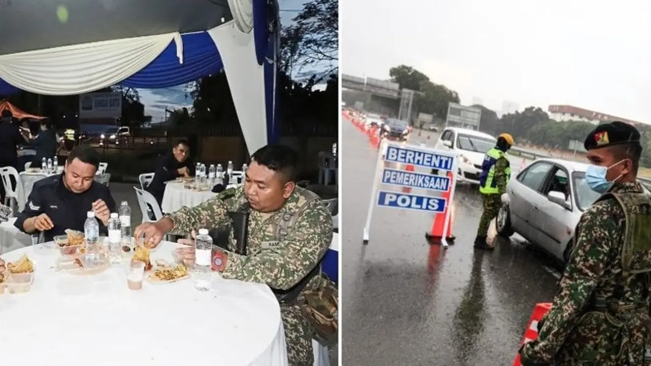 Ilustrasi polisi menjaga penutupan wilayah di Malaysia
