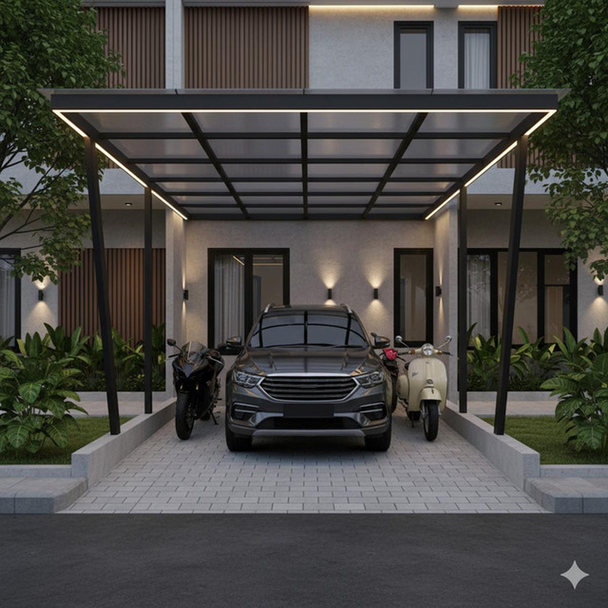 8 Inspirasi Carport Minimalis untuk 1 Mobil 2 Motor di Lahan Sempit 2025