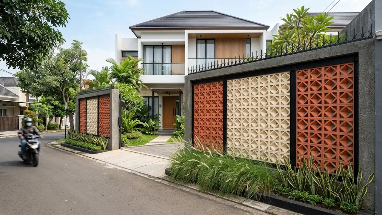 Model Pagar Roster Warna Terakota dan Krem yang Cocok untuk Rumah Minimalis