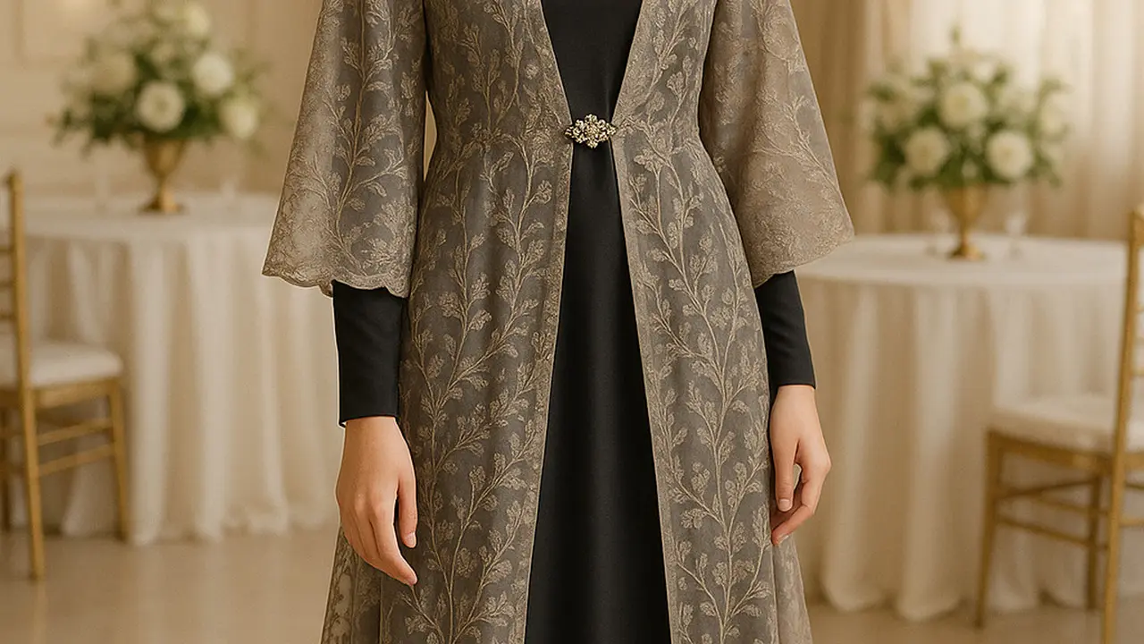 Model Long Dress Polos Kombinasi Outer Kimono