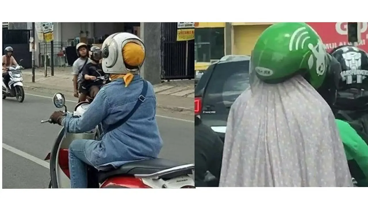 Emak pakai helm (Sumber: Instagram/1cak/dramaojol_id)