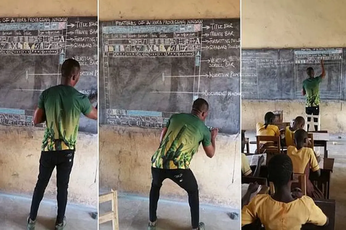 Richard Appiah Akoto sedang menggambar Microsoft Word
