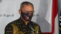 Juru Bicara Penanganan COVID-19 di Indonesia, Achmad Yurianto saat konferensi pers Corona di  Graha BNPB, Jakarta, Jumat (10/4/2020). (Dok Badan Nasional Penanggulangan Bencana/BNPB)