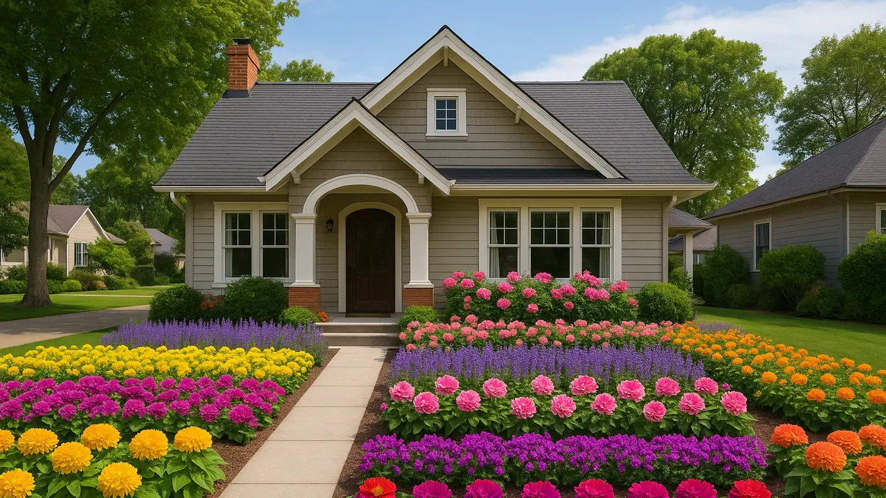 Model Rumah dengan Taman Bunga yang Rimbun