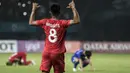 Gelandang Indonesia, Muhammad Hargianto, merayakan gol yang dicetaknya ke gawang Chinese Taipei pada laga Grup A Asian Games di Stadion Patriot, Bekasi, Minggu (12/8/2018). Indonesia menang 4-0 atas Chinese Taipei. (Bola.com/Vitalis Yogi Trisna)