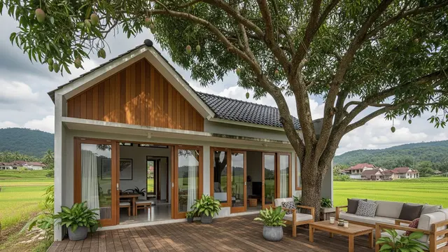 9 Desain Rumah Desa dengan Area Santai Bawah Pohon Mangga, Hunian Sejuk dan Asri
