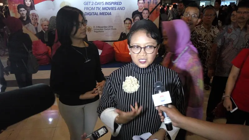 Menlu Retno Marsudi di acara EGTC di Yogyakarta. (Liputan6.com/Switzy Sabandar)