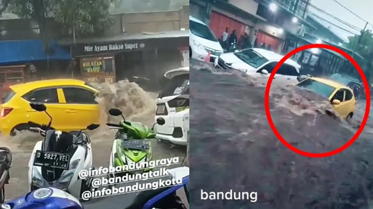 Viral, Video Mobil Hanyut di Jalan Karena Diterjang Banjir di Bandung