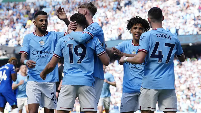 Foto: Gol Tunggal Julian Alvarez ke Gawang Chelsea Jadi Pembuka Pesta Juara Man City di Etihad Stadium