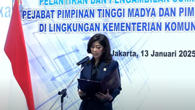 Menkomdigi Meutya Hafid melantik Dirjen Komdigi pada Senin (13/1/2025) di Lapangan Anantakupa, Kementerian Komunikasi dan Digital, Jakarta.