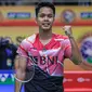 Anthony Sinisuka Ginting merebut tiket semifinal tunggal putra India Open 2023. Andalan Indonesia melaju ke babak empat besar usai mengalahkan Li Shi Feng asal China pada perempatfinal India Open di KD Jadhav Indoor Hall, New Delhi, Jumat, 20 Januari 2023. (foto: PBSI)