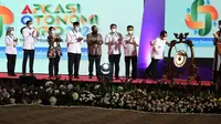 Mendagri Tito Karnavian saat membuka AOE 2022 yang berlangsung di JCC Jakarta, Rabu (20/7/2022). (Humas Apkasi)