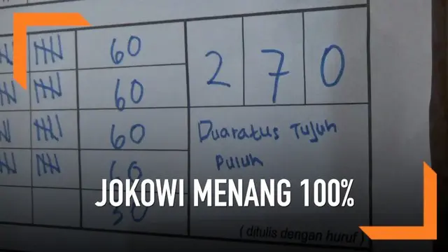 Jokowi-Ma'ruf menang 100 persen di TPS 02 Desa Jeruk, Selo, Boyolali. Dari 270 suara, semuanya memilih pasangan no urut 01.