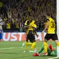 Pada menit ke-66 Young Boys berhasil menyamakan skor 1-1 melalui gelandang Nicolas Moumi Ngamaleu. Sepakannya meneruskan umpan silang Silvan Hefti sempat membentur bek Manchester United yang akhirnya agak mengecoh David De Gea. (Keystone via AP/Peter Klaunzer)