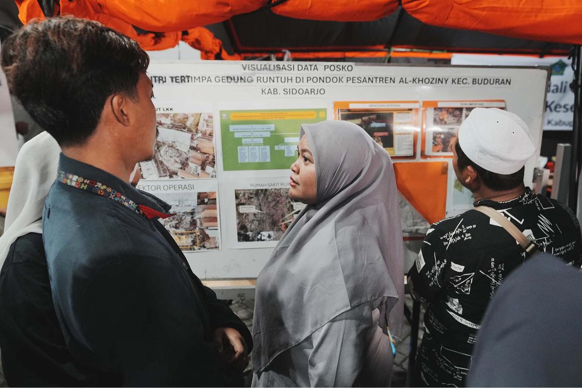 FOTO: Harap dan Cemas, Keluarga Santri Setia Menunggu di Lokasi Musala Ambruk