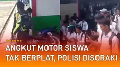 Terjadi ketika anggota Polantas mengangkut motor siswa tak berplat nomor.