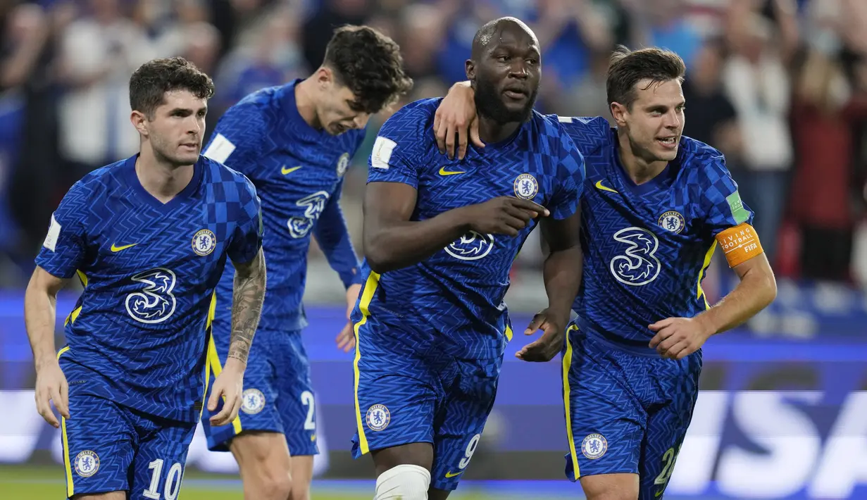 The Blues unggul lebih dulu melalui Romelu Lukaku pada menit ke 55. Sementara, Palmeiras membalas via eksekusi penalti Raphael Veiga pada menit 64. (AP/Kamran Jebreili)