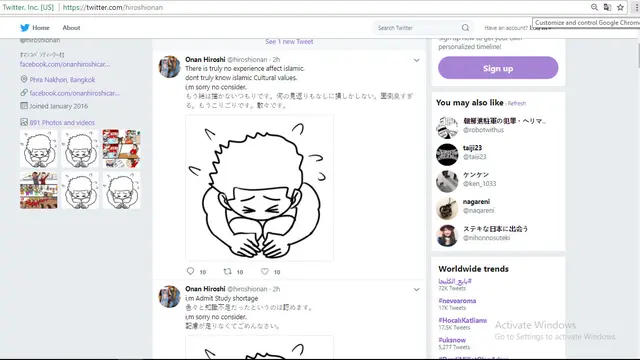 Permintaan maaf kartunis Jepang Onan Hiroshi (Twitter/@hiroshionan)