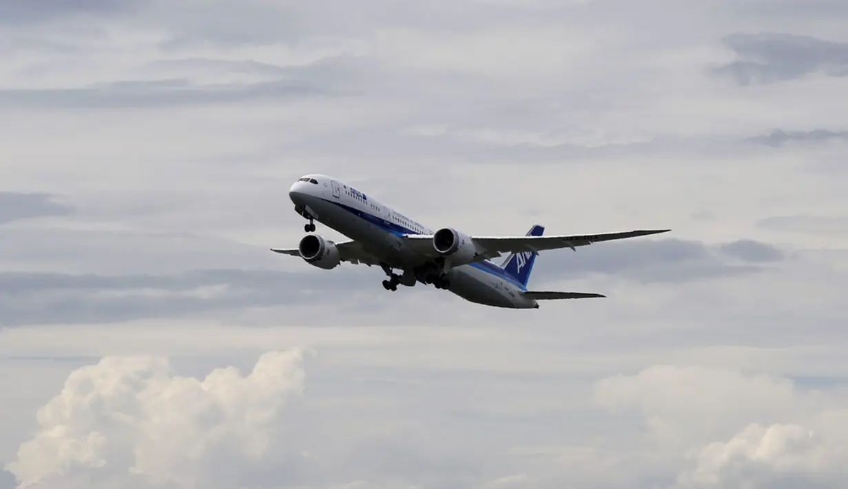Pesawat Boeing 787-9 Dreamliner mengudara di atas Bandara Haneda, Tokyo, Jepang, (4/8/2014). (REUTERS/Yuya Shino)