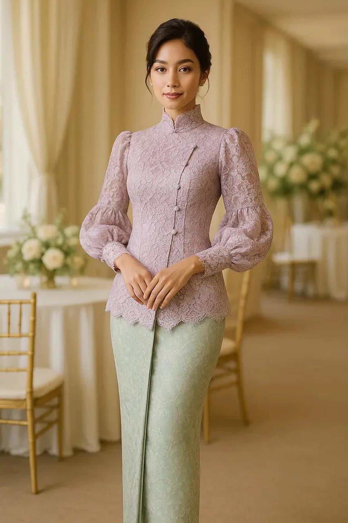 8 Model Kebaya Janggan Brokat Lengan Balon yang Kini Tren di 2025, Tampil Fresh dan Elegan