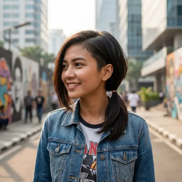Ilustrasi Model Rambut Wanita Short Asymmetrical Haircut