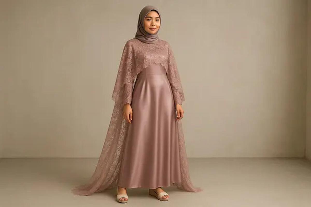 8 Model Gaun Pesta Muslimah Kombinasi Brokat dan Satin, Elegan dan Stylish
