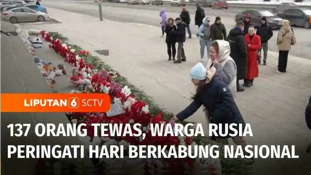 Warga Rusia memperingati hari berkabung nasional, usai teror penembakan massal yang menewaskan 137 orang. Bendera setengah tiang dikibarkan sebagai tanda berkabung.