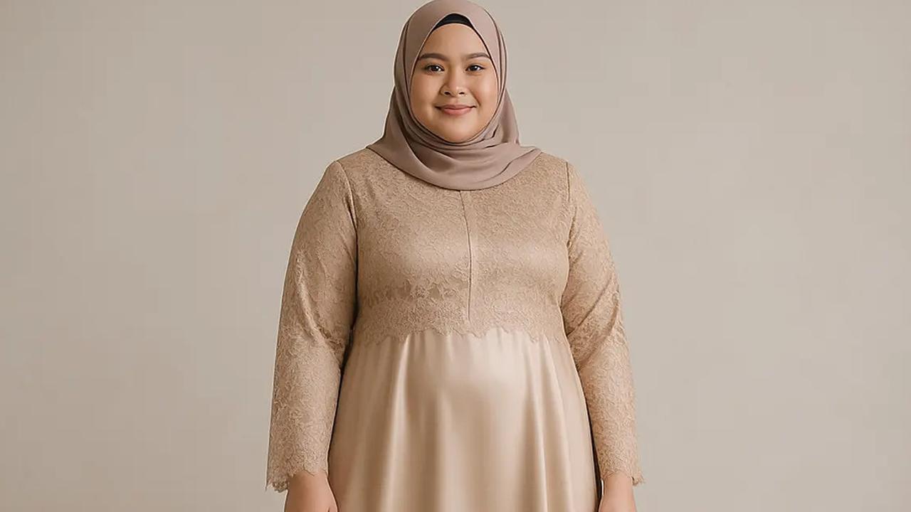 7 Inspirasi Model Gamis Satin Kombinasi Brokat untuk Orang Gemuk, Bikin Siluet Tubuh Lebih Ramping