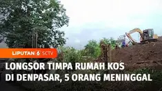 Sebanyak delapan pekerja proyek tertimbun longsor saat tebing setinggi 50 meter ambruk lalu menimpa rumah kosnya di Denpasar, Bali. Terdapat tiga orang selamat, sementara lima orang lainnya meninggal dunia.